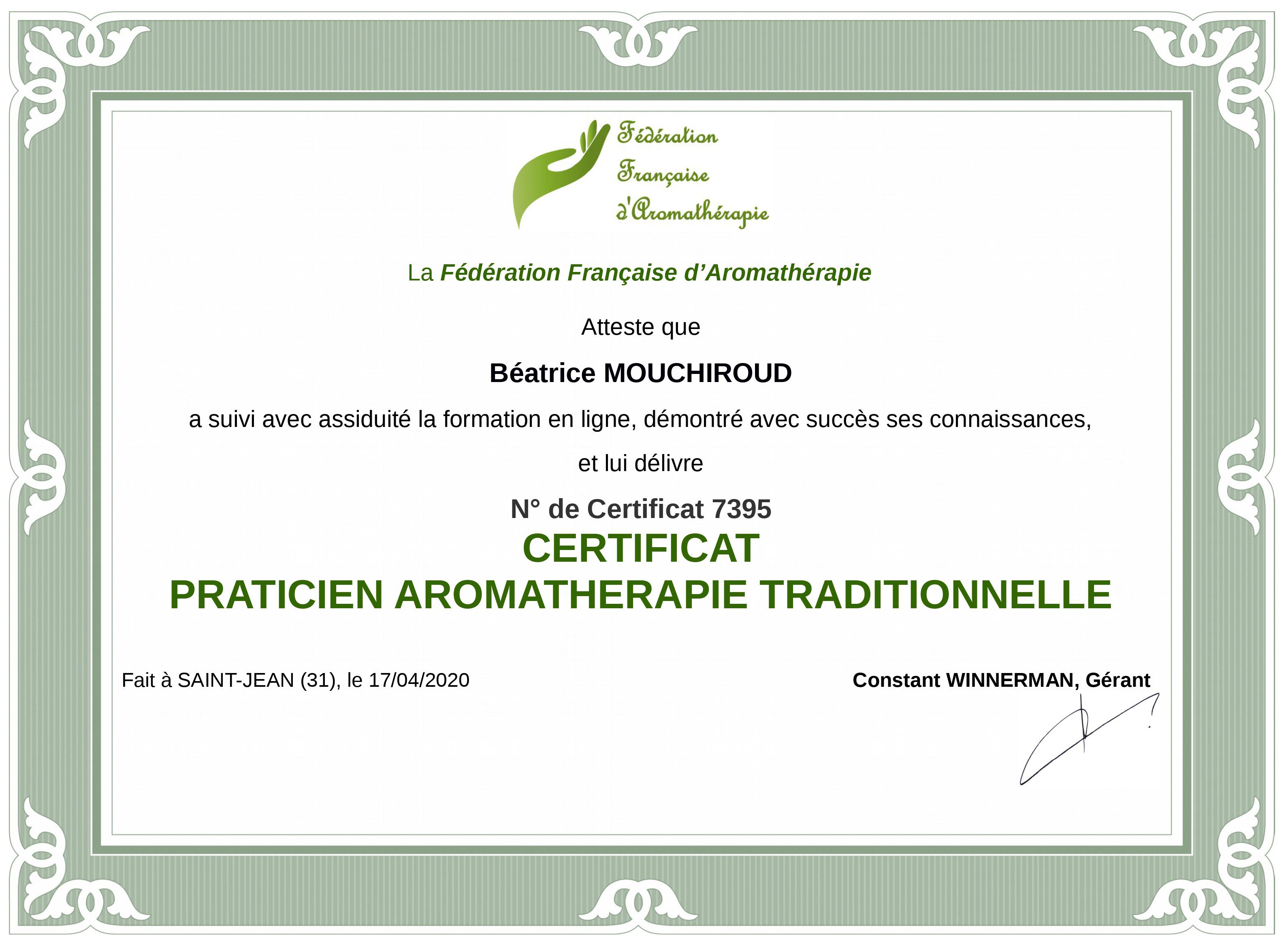Certificat Praticien Aromatherapie Traditionnelle
